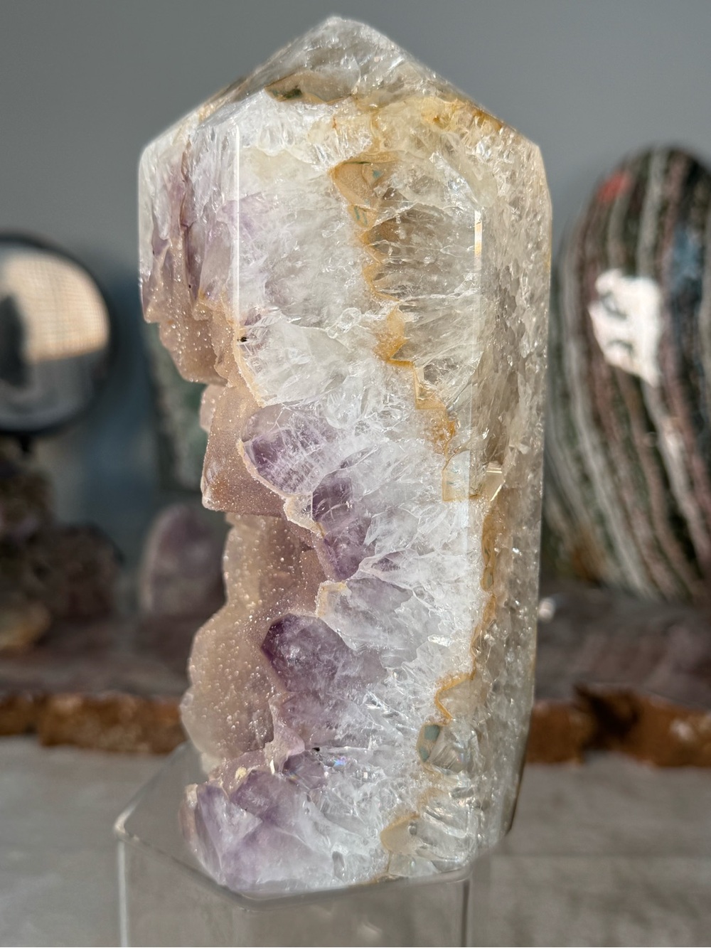 Sugar Druzy Amethyst Agate Tower – 6.5” Natural Crystal Tower | Druzy Sparkle | - Picture 12 of 15